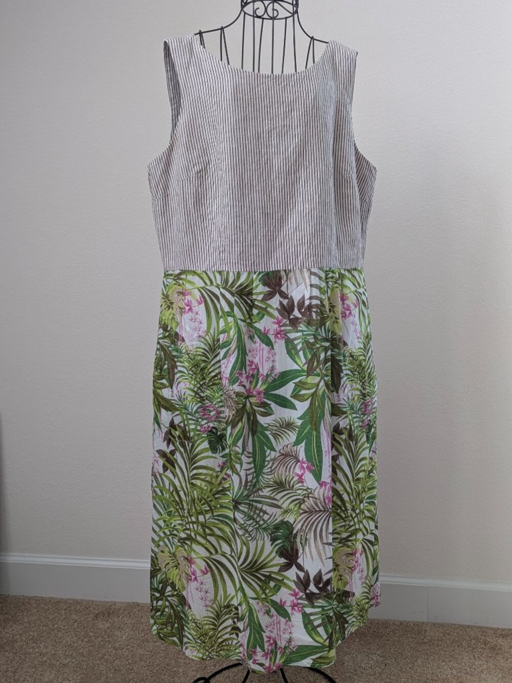 J. Jill Linen Cotton Tropical Midi Dress Pockets M